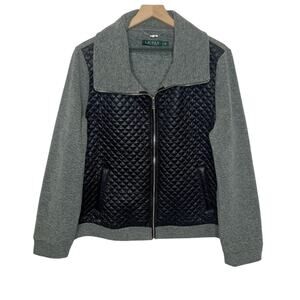 LAUREN RALPH LAUREN Quilted Fleece Full Zip Jacket Black Gray Size XL